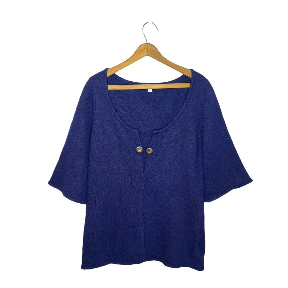 Bryn Walker Cashmere Angora Wool Blend Cardigan Sweater Blue Medium